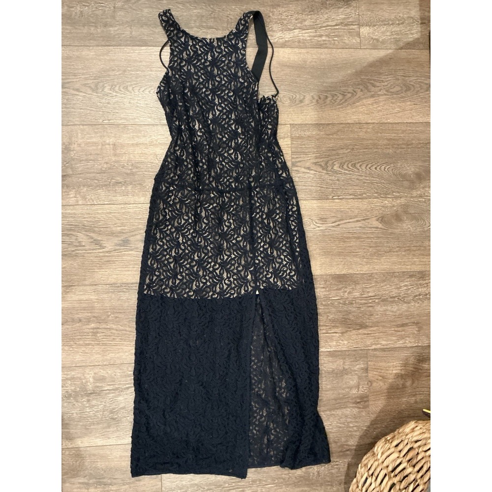 Free People Simply Lace Column Layered Maxi‎ Dress W/ Slit Navy Blue Size 12 - Picture 4 of 6